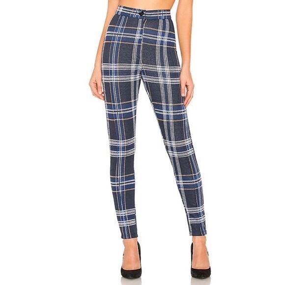 Free People Blue Plaid Skinny Fit Pants Size 8 - Picture 1 of 4